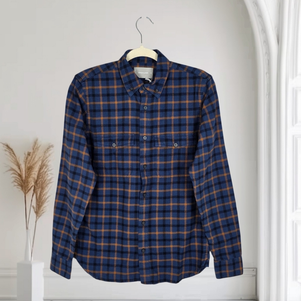Everlane Men The Brushed Flannel Long Sleeve Shirt Blue Plaid Size XS‎ NWT